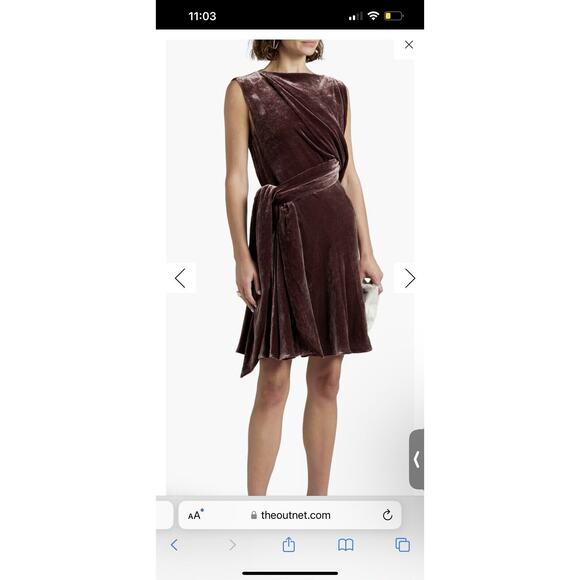 Salvatore Ferragamo Belted Draped Velvet Crushed-velvet Dress Size 40 (US 6 )NWT - Picture 10 of 15